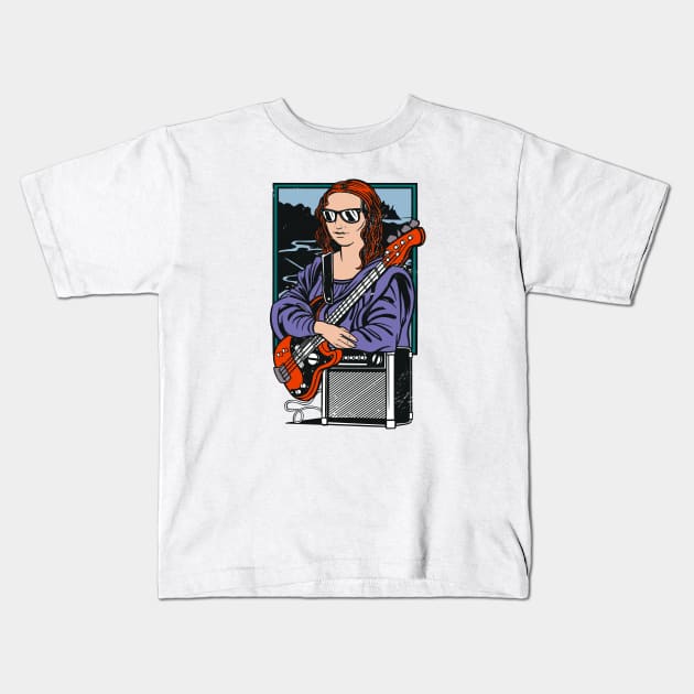 Funny Mona Lisa Bass Player // Bass Guitar Funny Parody Art Kids T-Shirt by SLAG_Creative